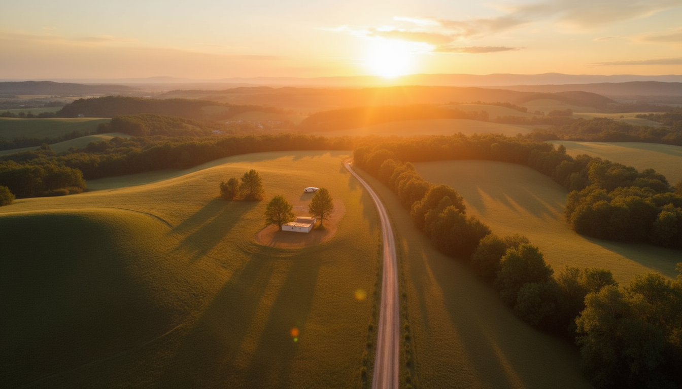 Open rural land under sunrise, ideal for ownership
