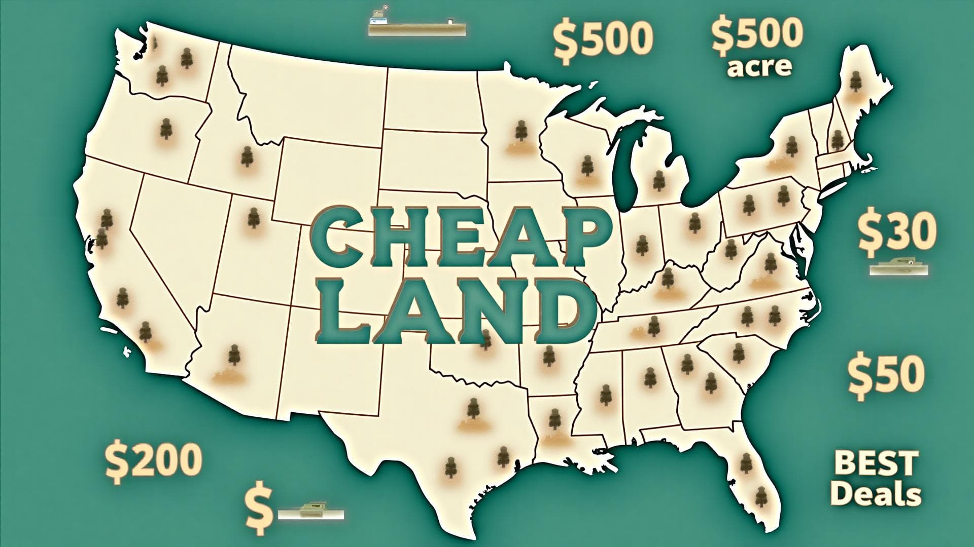Cheapest states to buy land - aerial view of rural American landscape