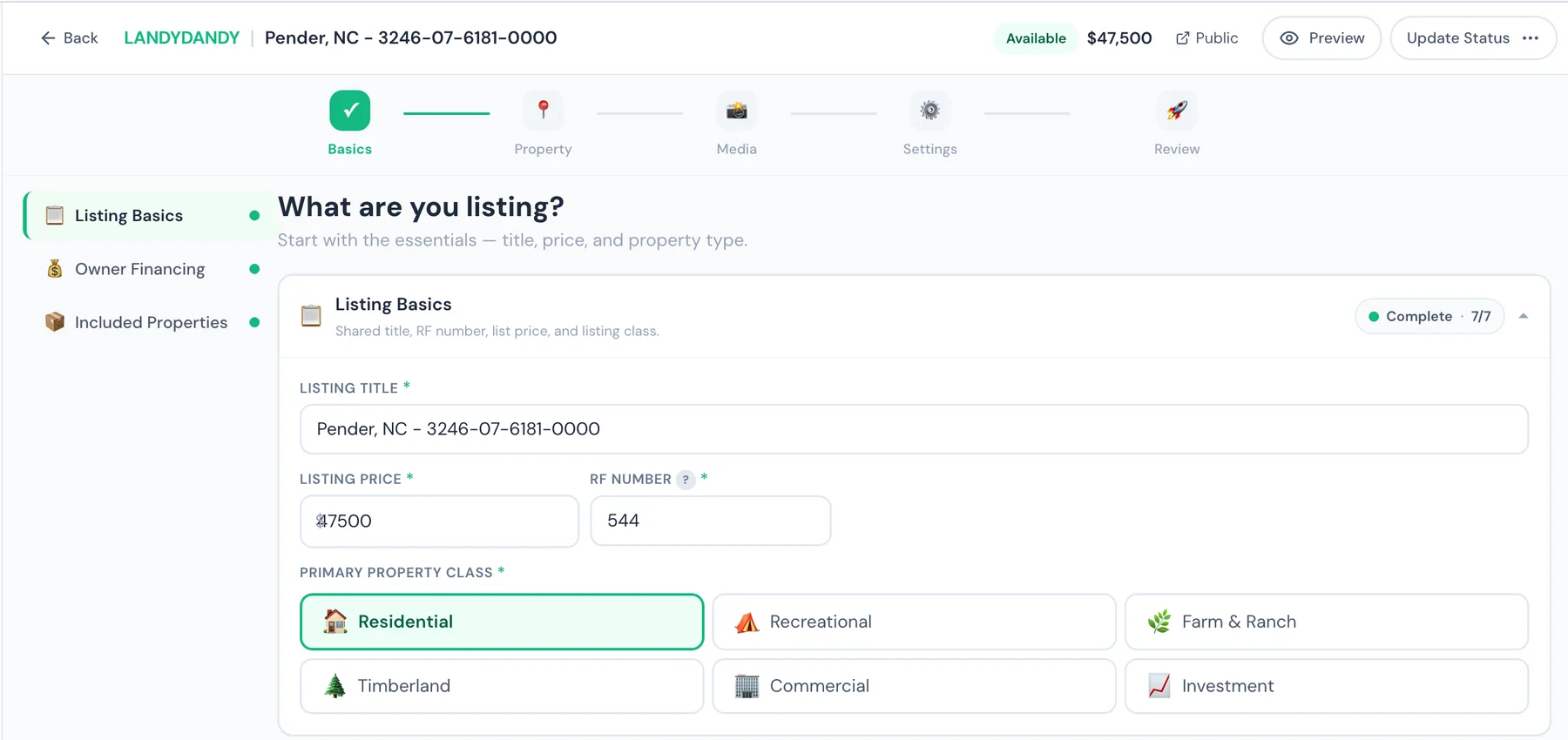 Landydandy listing basics form
