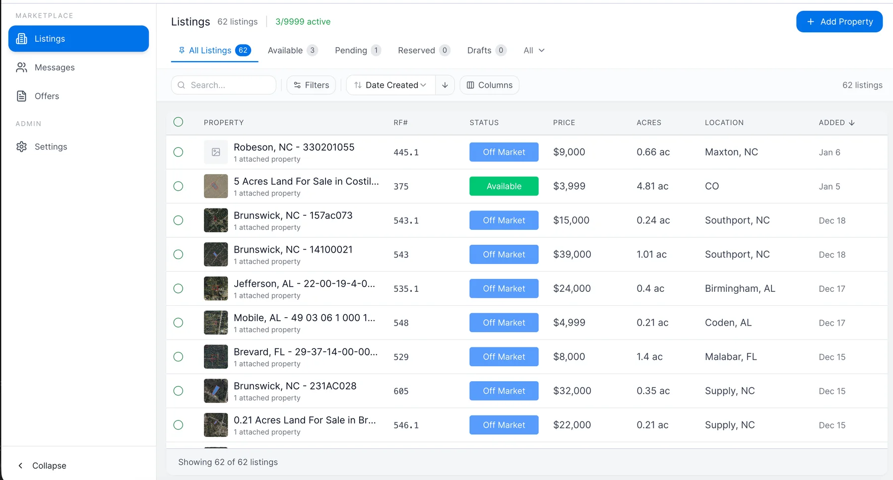 Landydandy seller listings dashboard