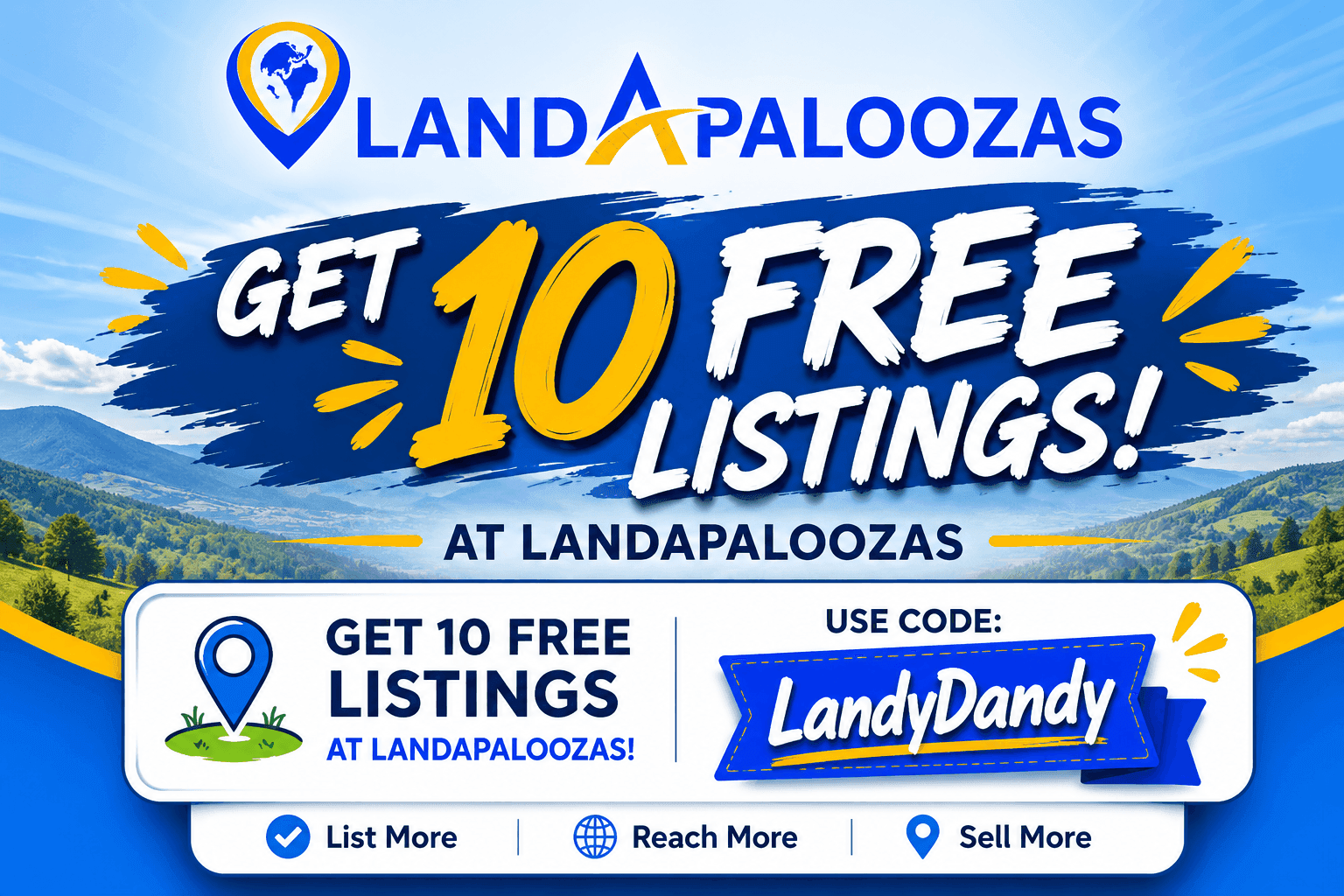 LandAPaloozas get 10 free listings with code LandyDandy