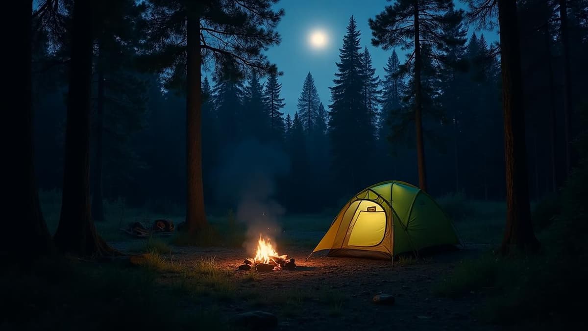 Stealth camping setup in vehicle at night with minimal light